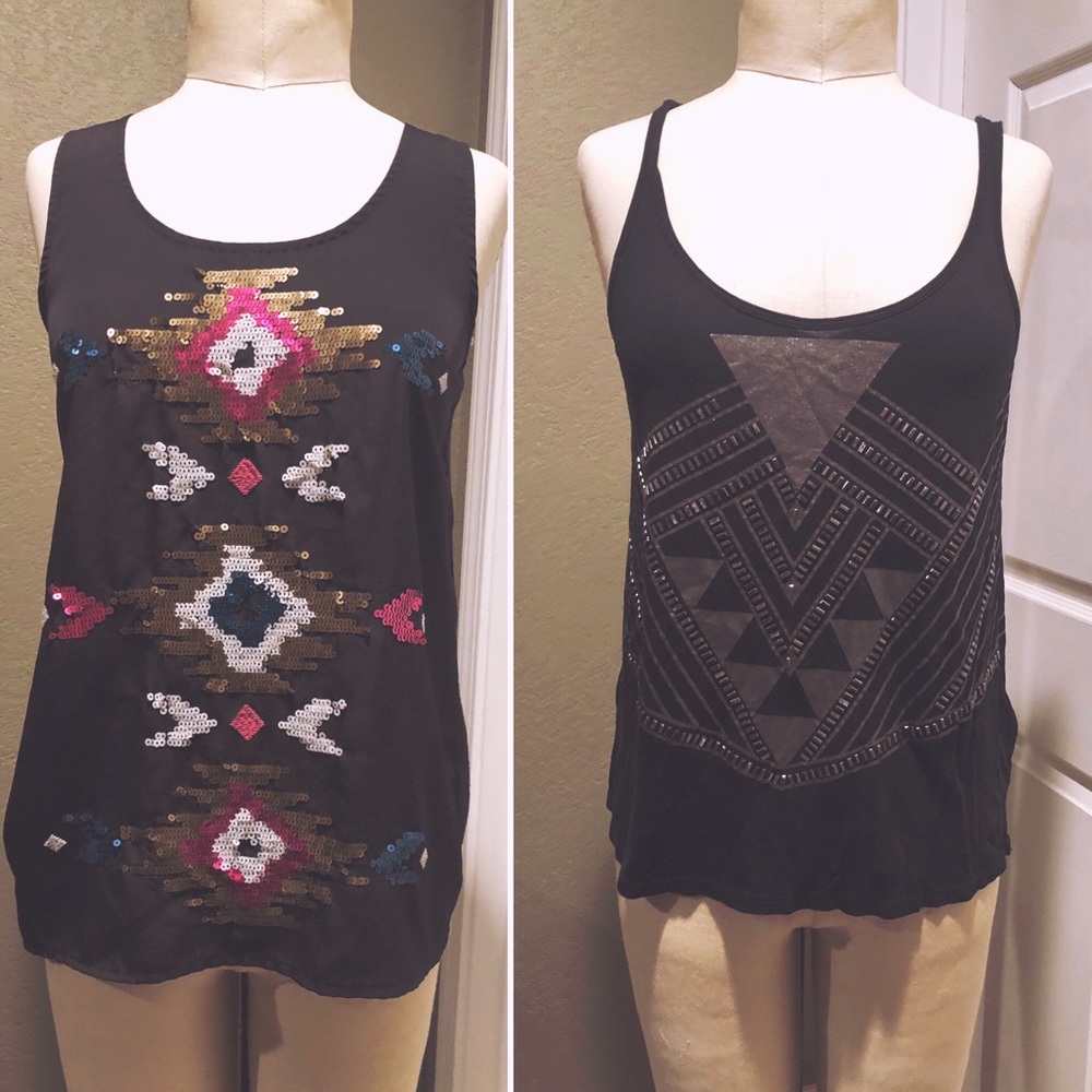 Two Geometric Sequin/Metallic Tanks